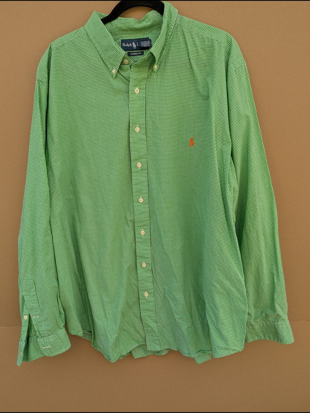 Ralph Lauren Classic Fit Button Down Green White Gingham Mens 2XB Professional